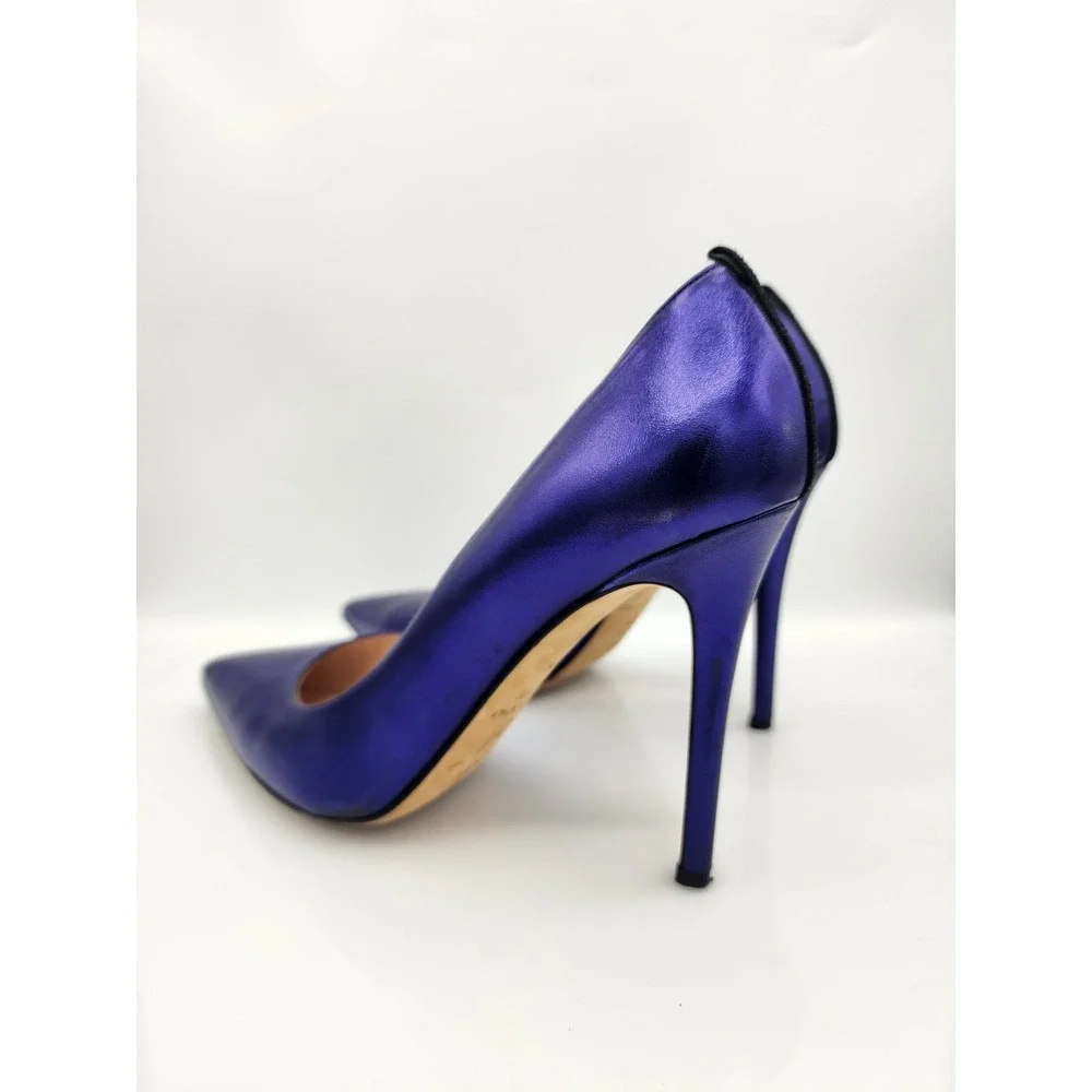 SJP Sarah Jessica Parker Fawn Metallic Purple Leather Pointed Toe Pumps 39.5